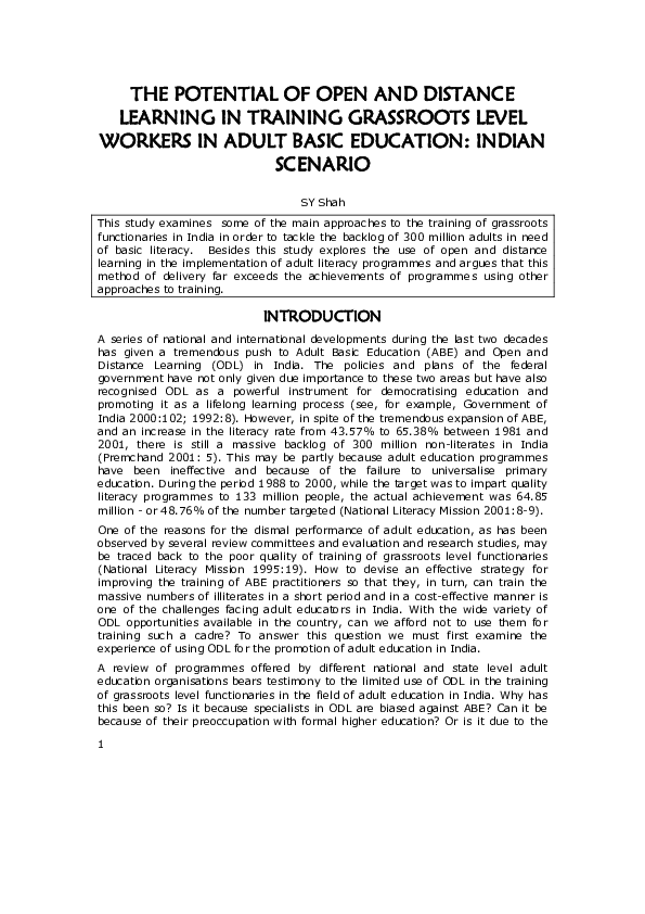 (PDF) THE POTENTIAL OF OPEN AND DISTANCE LEARNING IN TRAINING ...