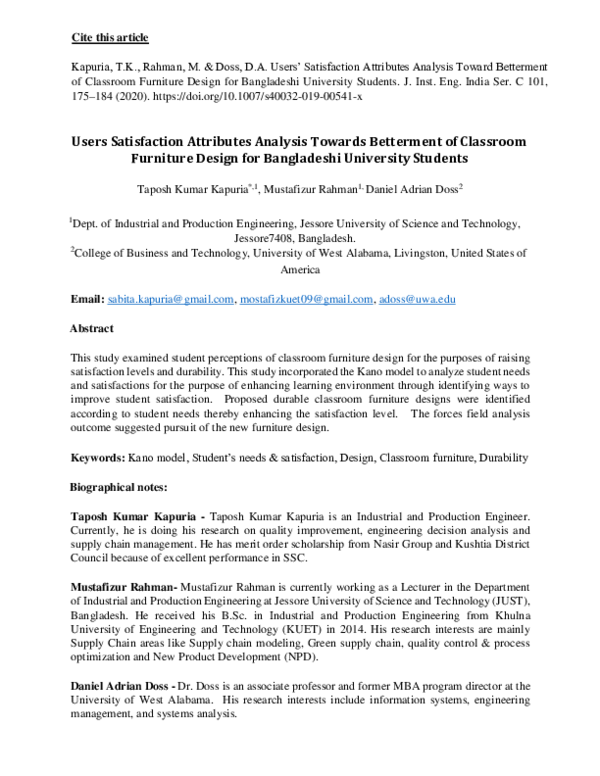 (PDF) Satisfaction Attributes Analysis Toward Betterment of Classroom
