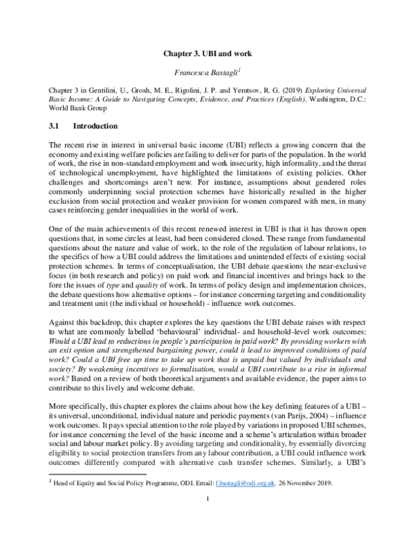 Pdf Universal Basic Income And Work