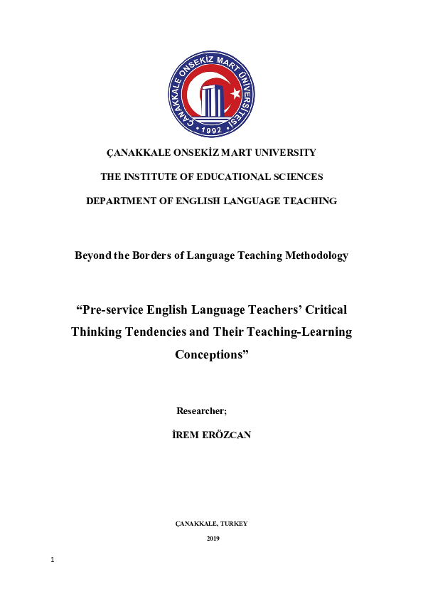 (DOC) Pre-service English language teachers’ critical thinking ...