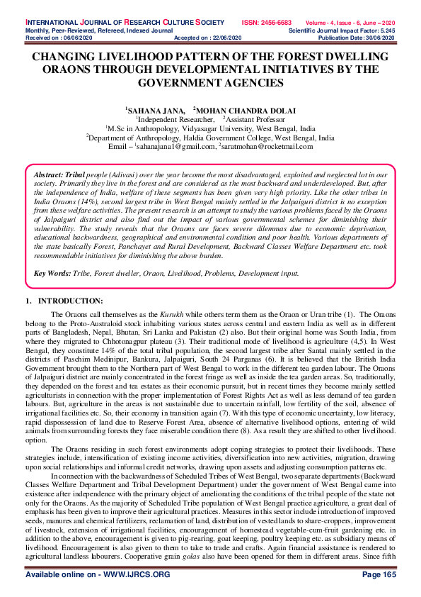 (PDF) Changing Livelihood Pattern of the Forest Dwelling Oraons through ...