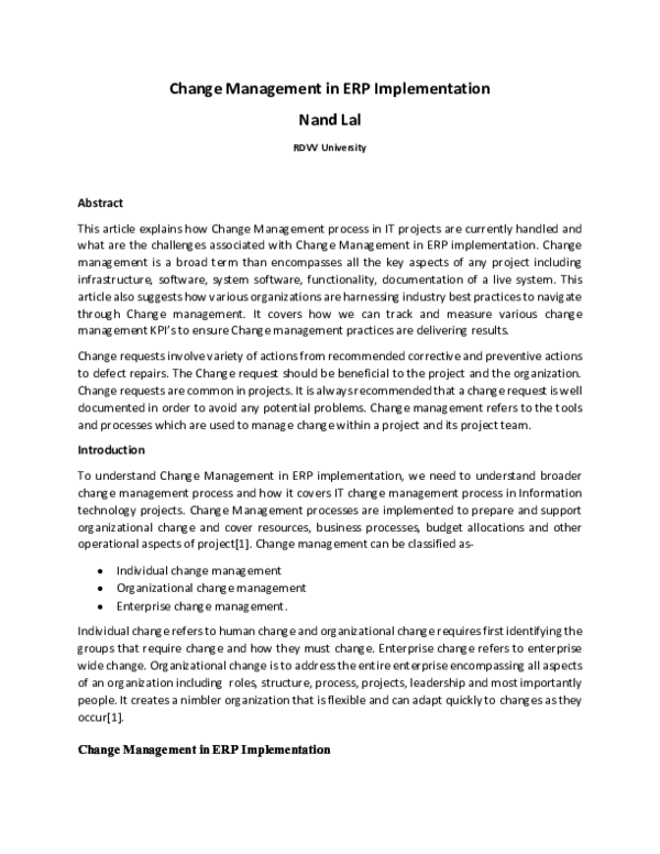 Pdf Change Management In Erp Implementation Pdf Change Management In Erp Implementation