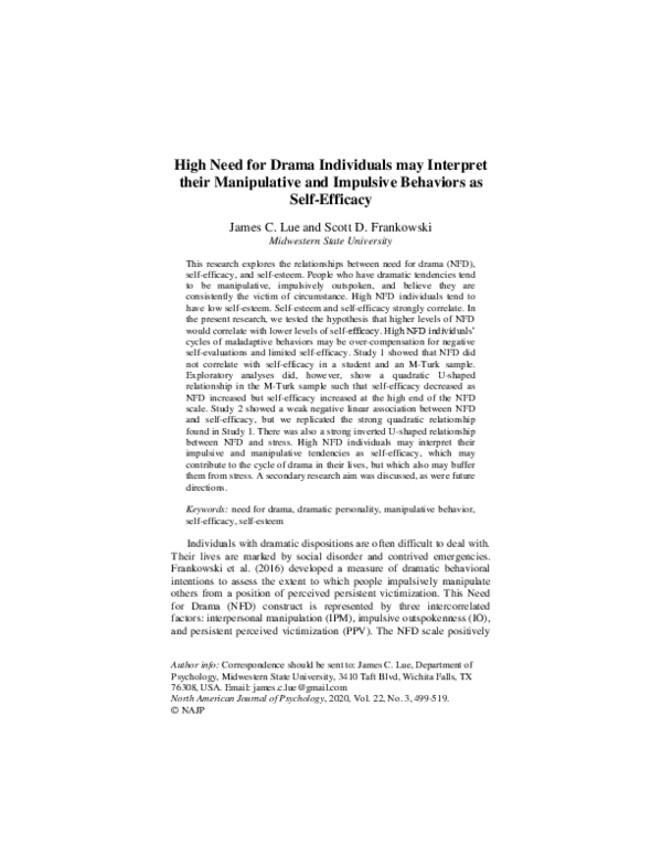 (PDF) High Need for Drama Individuals may Interpret their Manipulative ...