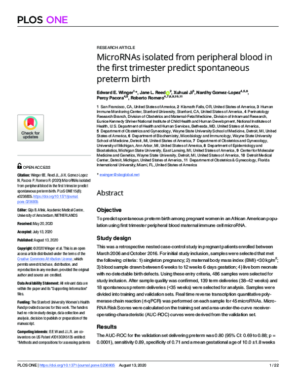MicroRNAs isolated from peripheral blood in the first trimester predict ...