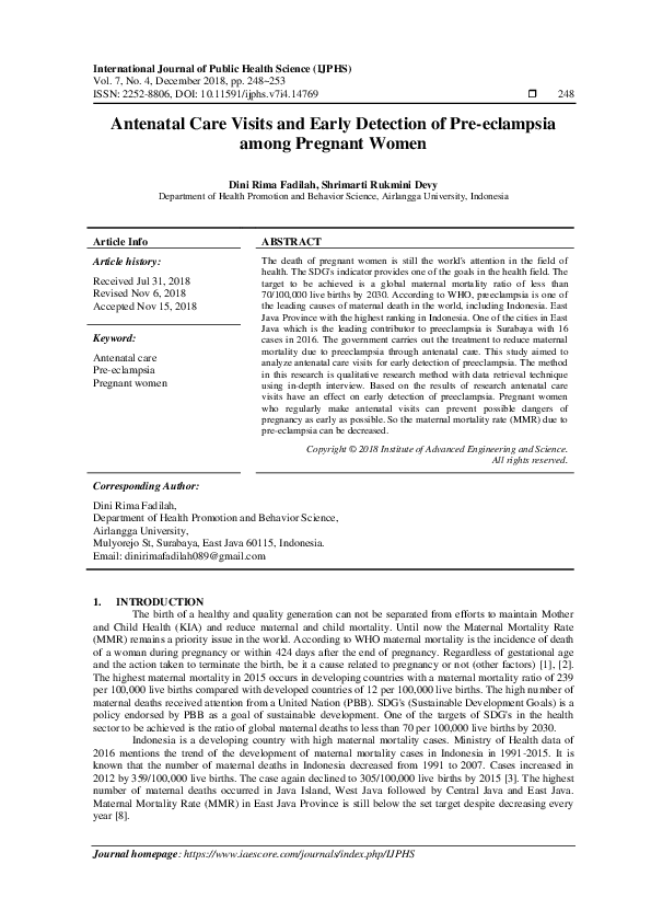 (PDF) Antenatal Care Visits and Early Detection of Pre-eclampsia among ...