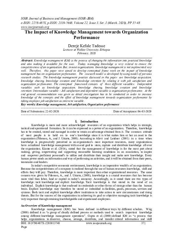 (DOC) The Impact of Knowledge Management towards Organization Performance