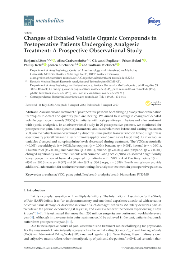 (PDF) Changes of Exhaled Volatile Organic Compounds in Postoperative ...