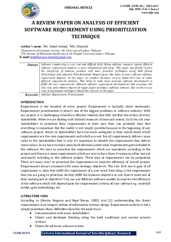 (PDF) A REVIEW PAPER ON ANALYSIS OF EFFICIENT SOFTWARE REQUIREMENT ...
