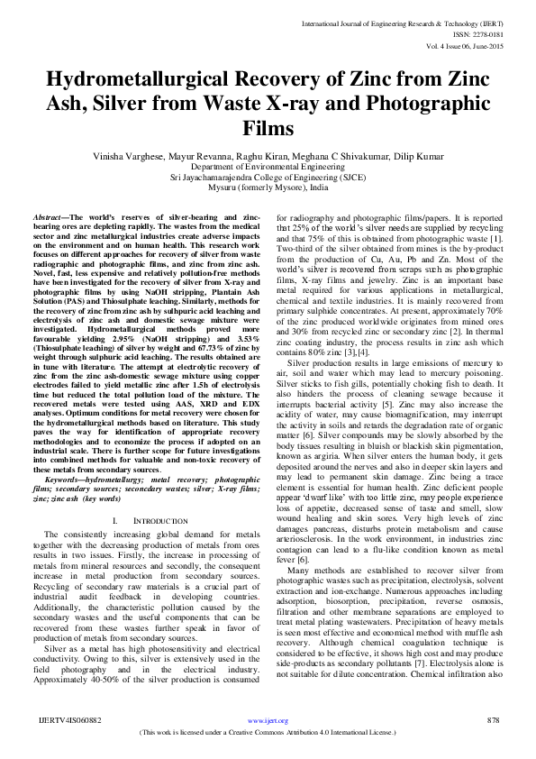 (PDF) Silver Recovery from XRay Film Waste A Review IJRASET Publication Academia.edu