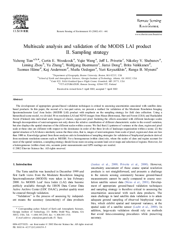 (PDF) Multiscale analysis and validation of the MODIS LAI productII ...