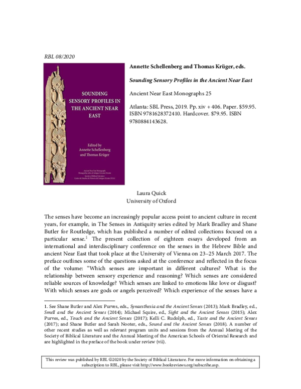 (PDF) “Review of Sounding Sensory Profiles in the Ancient Near East, ed ...