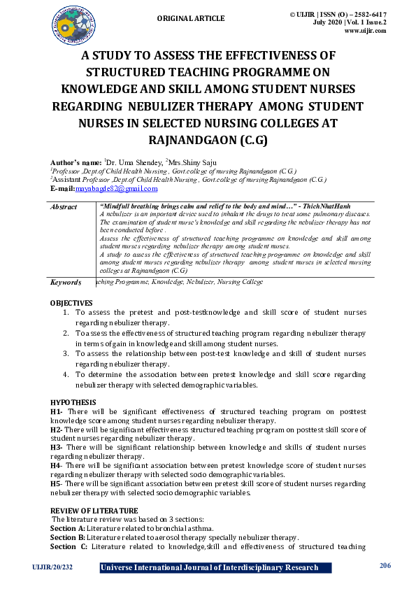 (PDF) A STUDY TO ASSESS THE EFFECTIVENESS OF STRUCTURED TEACHING ...