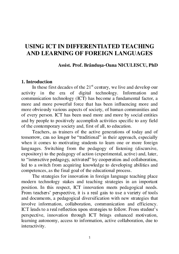 (PDF) USING ICT IN DIFFERENTIATED TEACHING AND LEARNING OF FOREIGN ...
