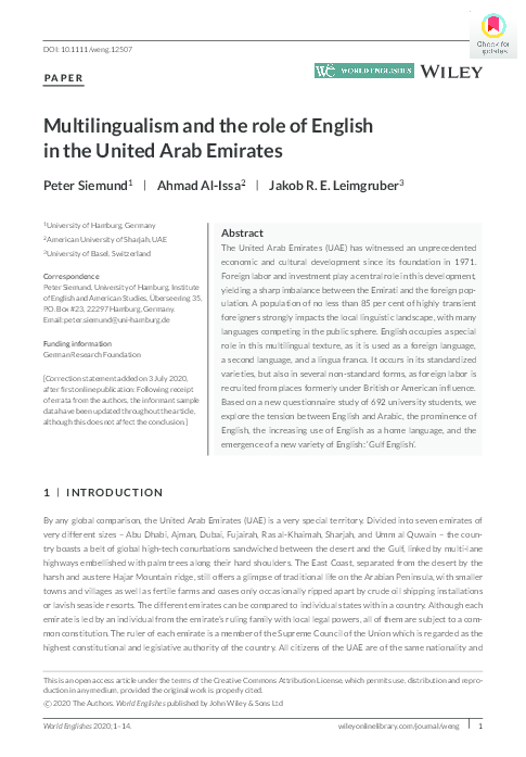  PDF Multilingualism And The Role Of English In The United Arab 