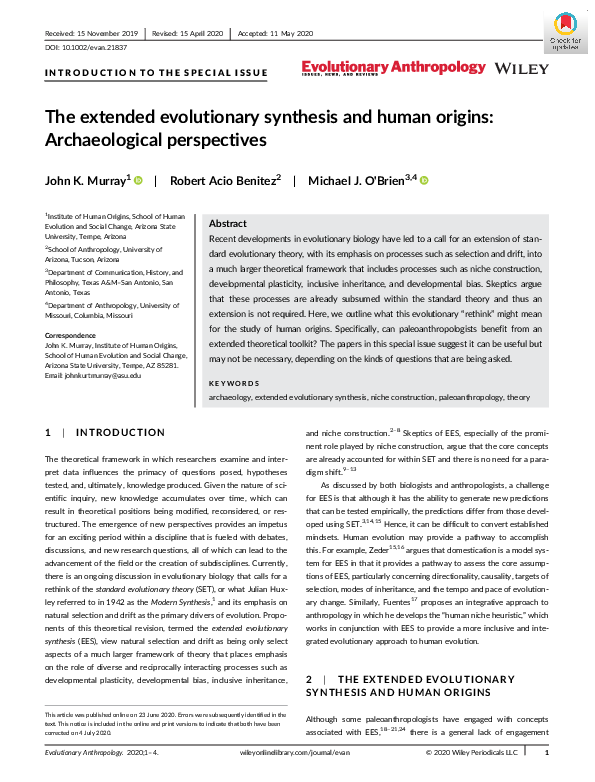 (PDF) The extended evolutionary synthesis and human origins ...