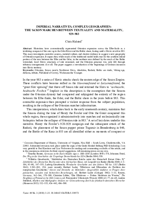 Imperial Narratives, Complex Geographies: The Saxon Marches between Textuality and Materiality, 929-983