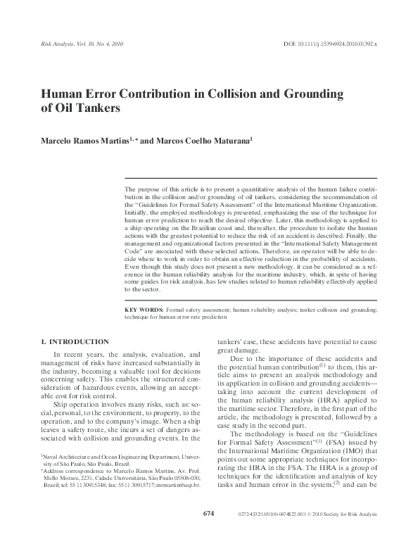 (PDF) Human Error Contribution in Collision and Grounding of Oil Tankers