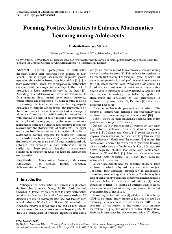 (PDF) Forming Positive Identities to Enhance Mathematics Learning among ...