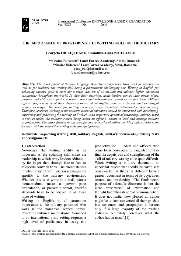(DOC) THE IMPORTANCE OF DEVELOPING THE WRITING SKILL IN THE MILITARY