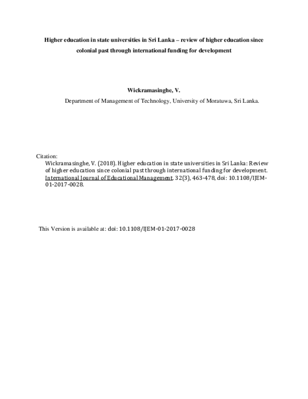 (PDF) Higher education in state universities in Sri Lanka -review of ...