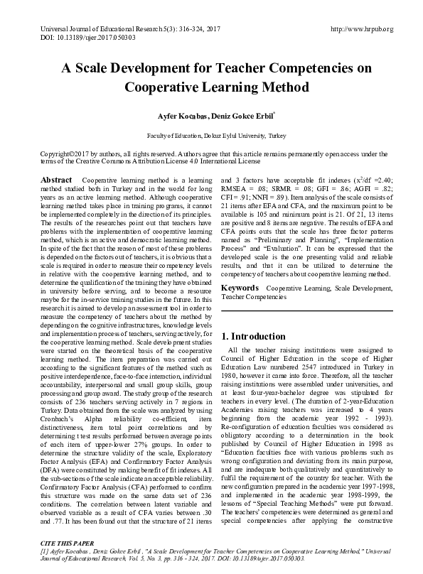 (PDF) A Scale Development for Teacher Competencies on Cooperative ...