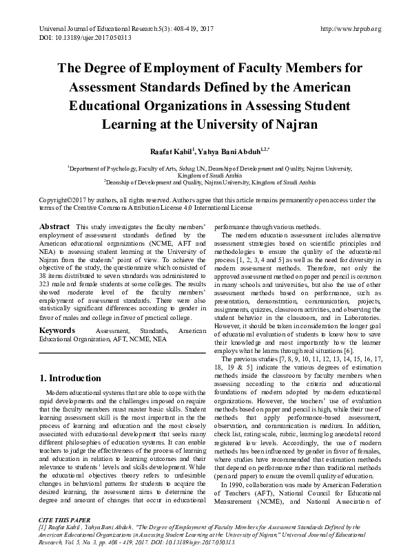 (PDF) The Degree of Employment of Faculty Members for Assessment ...