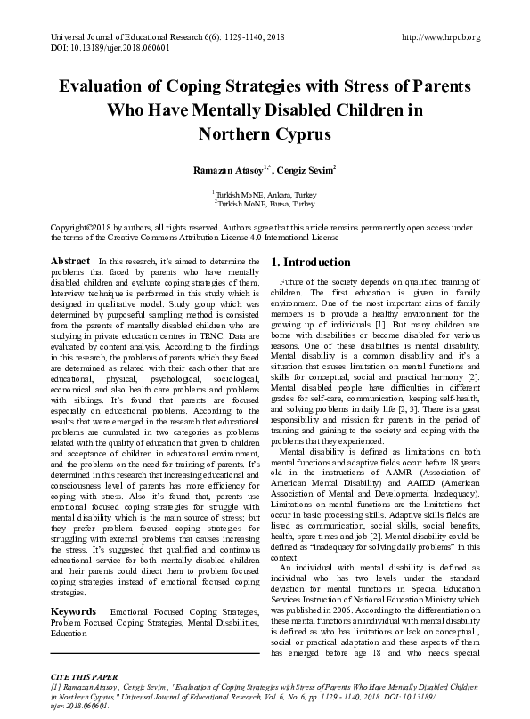 (PDF) Evaluation of Coping Strategies with Stress of Parents Who Have ...