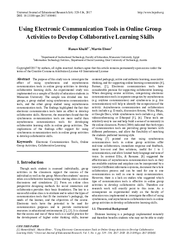 (PDF) Using Electronic Communication Tools in Online Group Activities ...