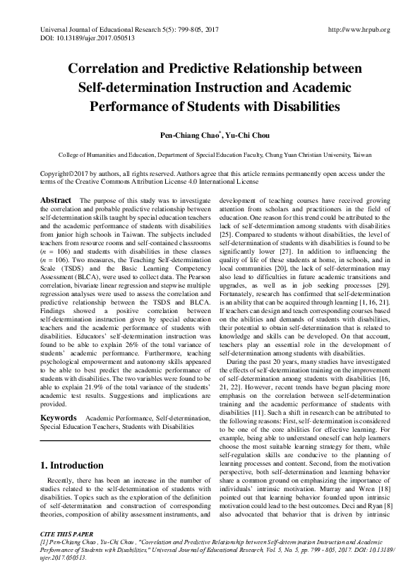 (PDF) Correlation and Predictive Relationship between Self ...