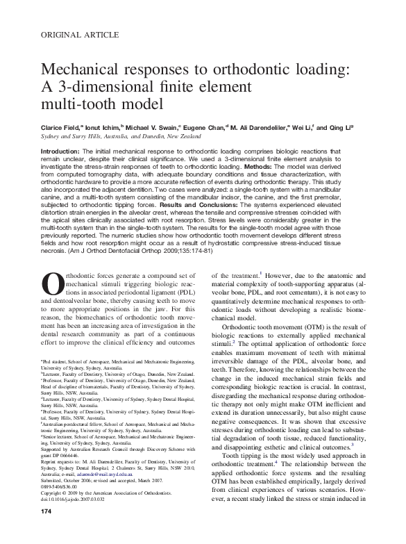 (PDF) Mechanical responses to orthodontic loading A 3dimensional finite element multitooth