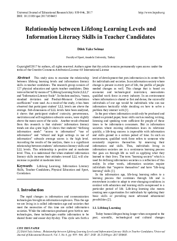 (PDF) Relationship between Lifelong Learning Levels and Information ...