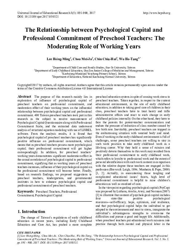 (PDF) The Relationship between Psychological Capital and Professional ...