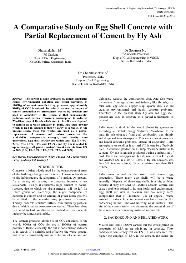 (PDF) IJERTA Comparative Study on Egg Shell Concrete with Partial