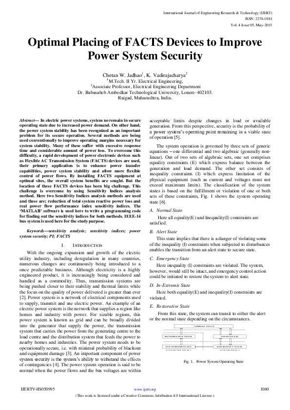 (PDF) Optimal Placement of FACTS Devices in a Typical Power System