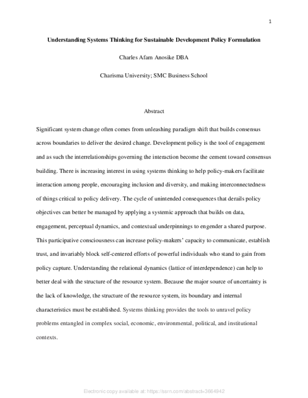 (PDF) Understanding Systems Thinking for Sustainable Development Policy ...