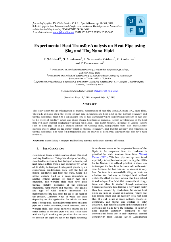 (PDF) Experimental Heat Transfer Analysis on Heat Pipe using Sio 2 and ...