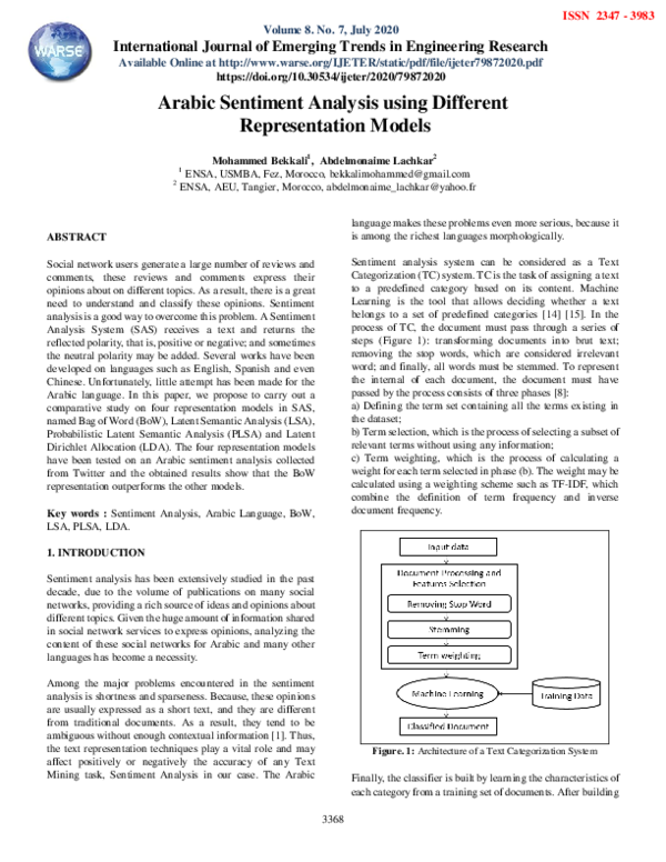 (PDF) Arabic Sentiment Analysis using Different Representation Models