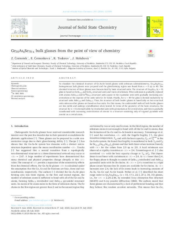 (PDF) Ge 30 As x Se 70-x bulk glasses from the point of view of chemistry