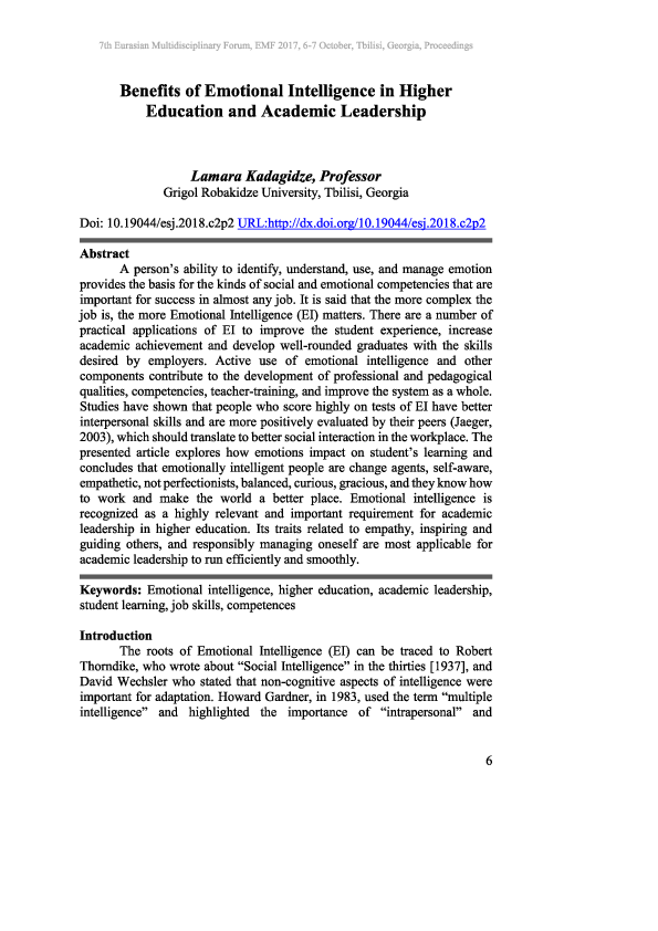 (PDF) Benefits of Emotional Intelligence in Higher Education and ...