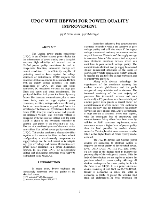 (DOC) UPQC WITH HBPWM FOR POWER QUALITY IMPROVEMENT