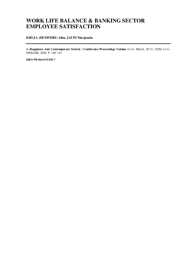 (PDF) WORK LIFE BALANCE & BANKING SECTOR EMPLOYEE SATISFACTION