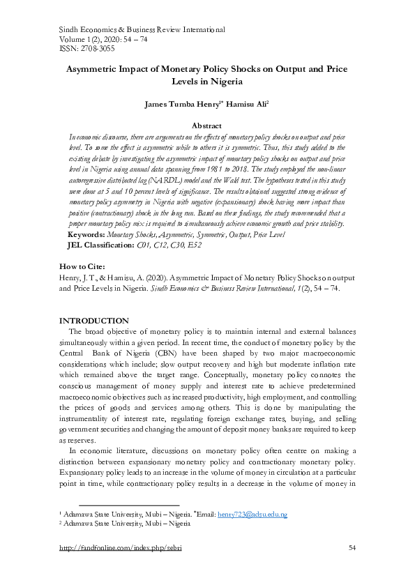 (PDF) Asymmetric Impact of Monetary Policy Shocks on Output and Price ...