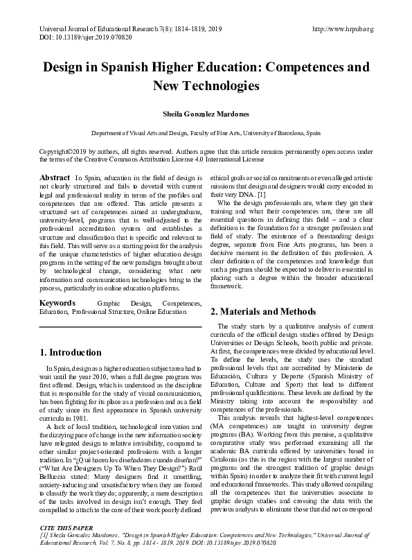 (PDF) Design in Spanish Higher Education: Competences and New Technologies