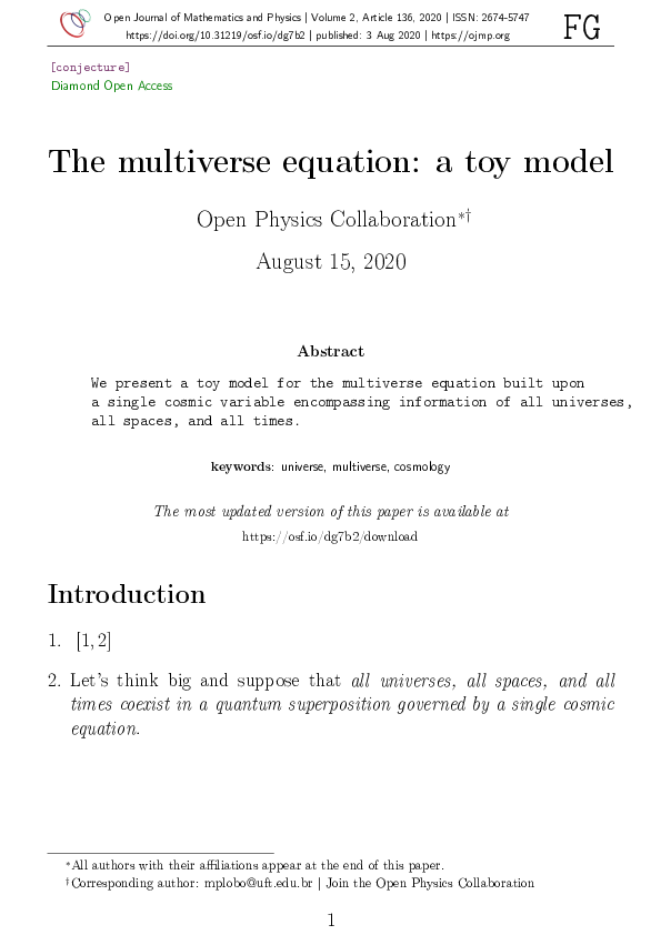 (PDF) The multiverse equation a toy model Matheus Lobo Academia.edu
