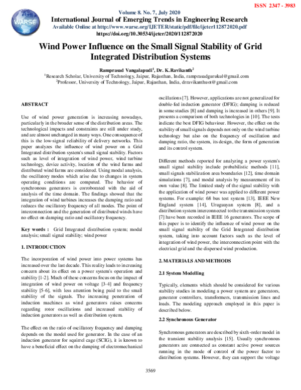 (PDF) Wind Power Influence on the Small Signal Stability of Grid ...