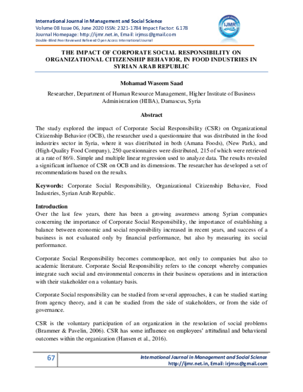 (PDF) THE IMPACT OF CORPORATE SOCIAL RESPONSIBILITY ON ORGANIZATIONAL ...
