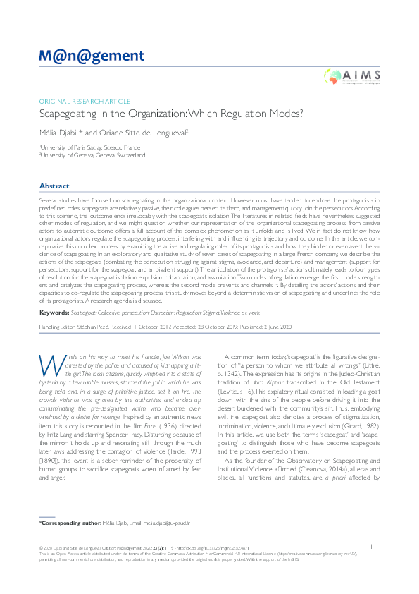 (PDF) Scapegoating in the Organization: Which Regulation Modes