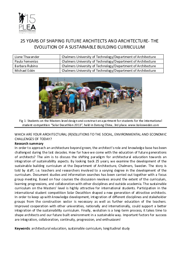 (PDF) 25 YEARS OF SHAPING FUTURE ARCHITECTS AND ARCHITECTURE-THE ...