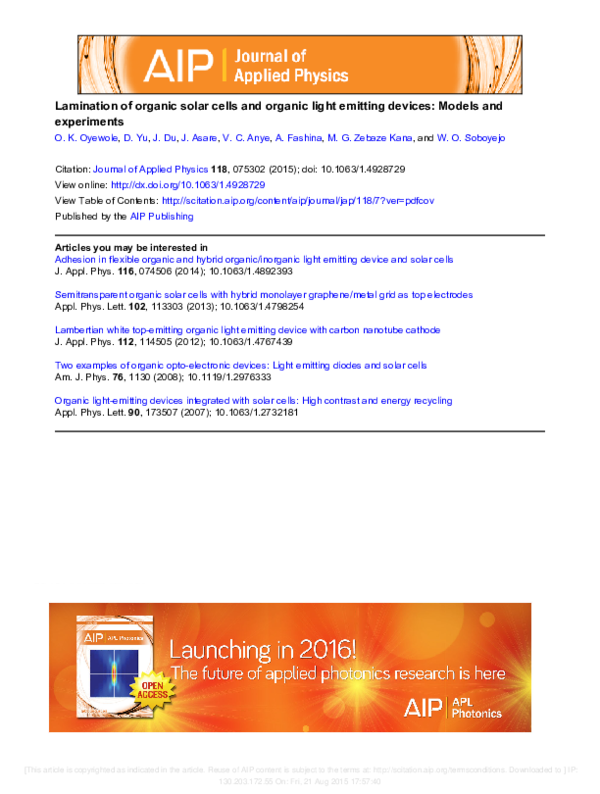 (PDF) Lamination of organic solar cells and organic light emitting ...