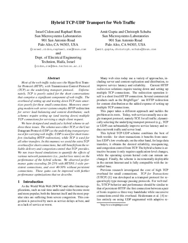 (PDF) Hybrid TCP-UDP transport for Web traffic